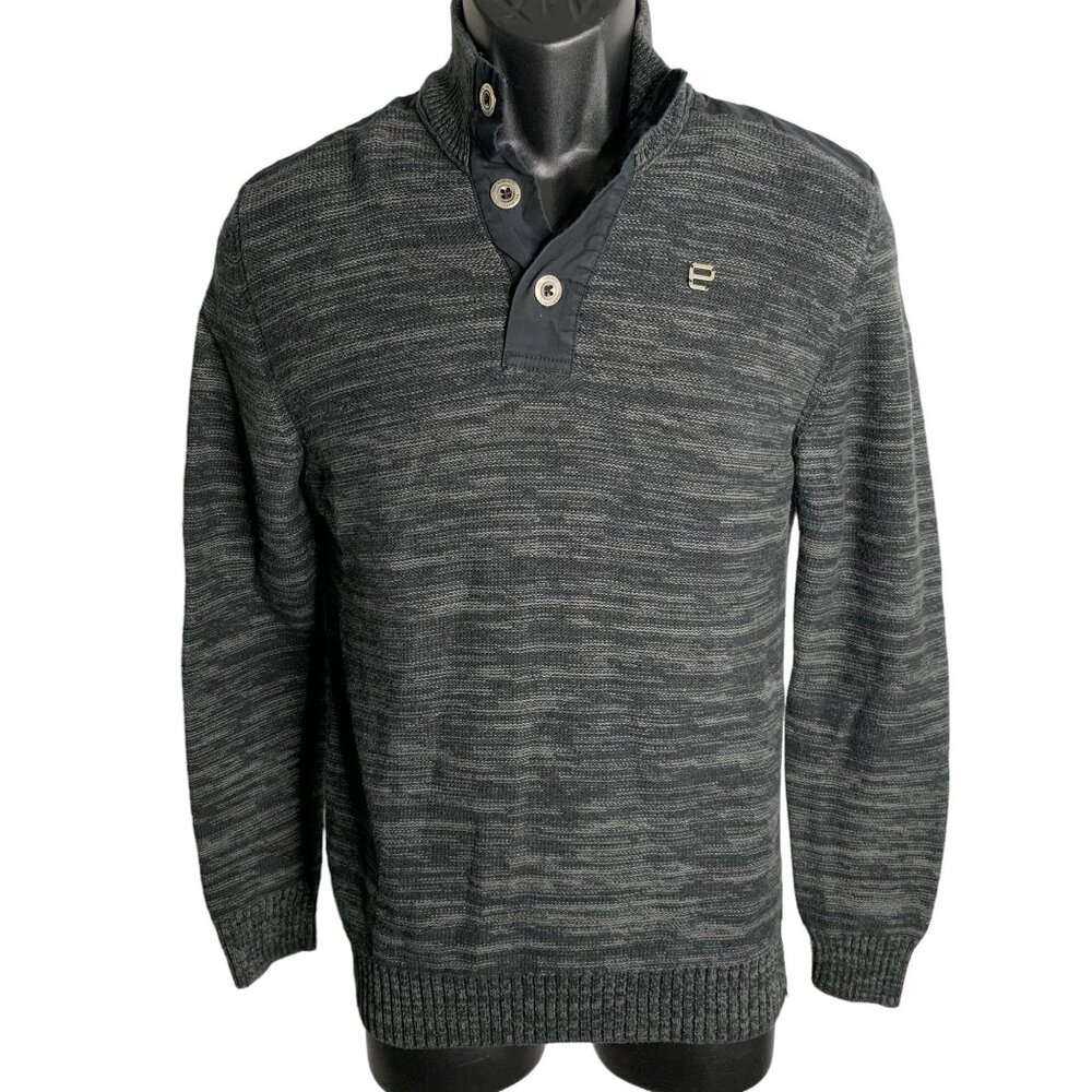 Epic Threads Youth Boys Pullover Sweater L Marled Black Knit Buttons High Neck